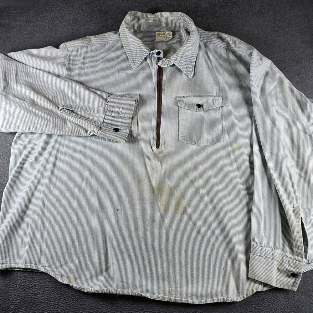 Vintage Key Imperial Hickory Stripe Work Shirt 4XL Pullover Half Zip Made in USA